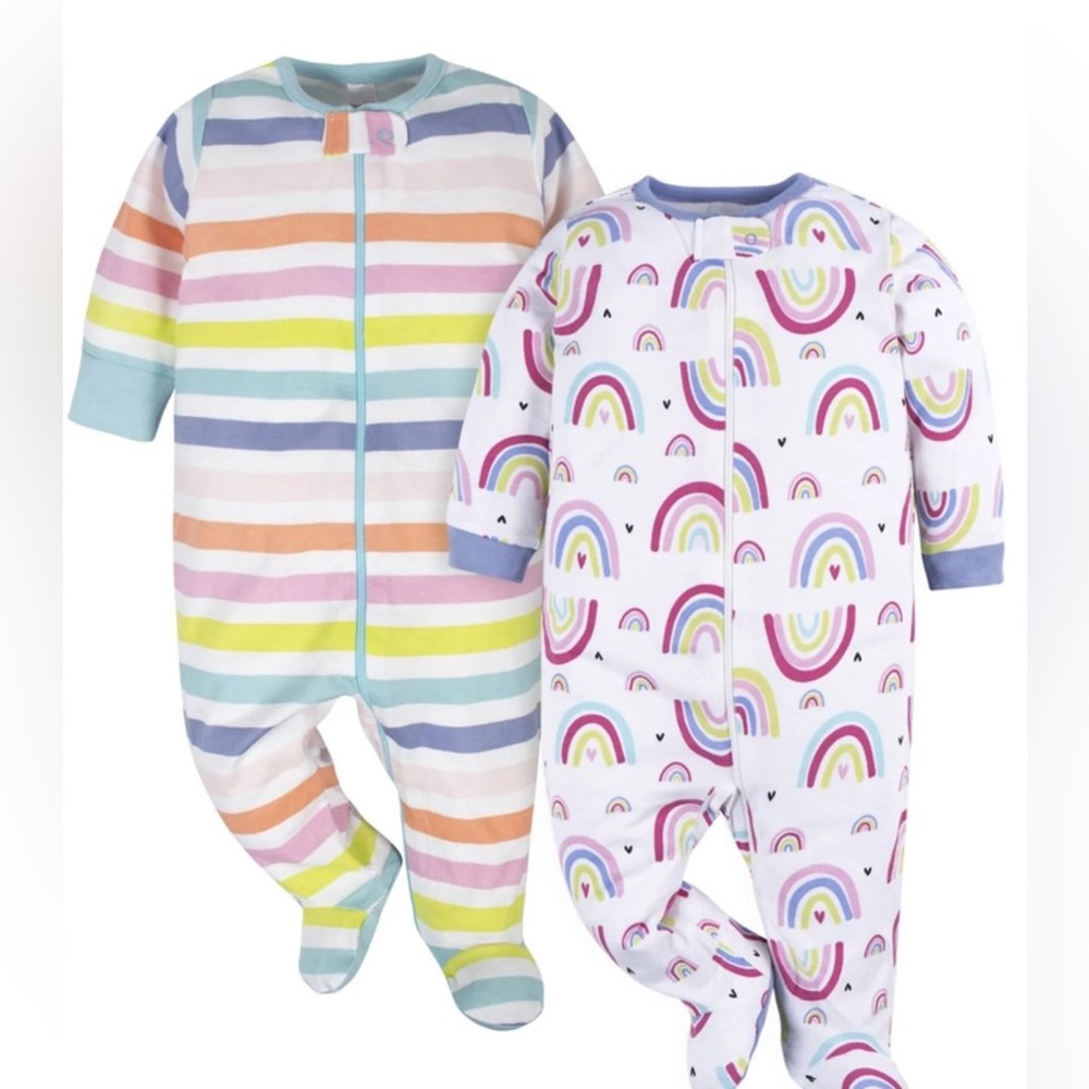 Newborn Baby Girls 2 Pack Footie Sleeper Pajamas By Onesies Brand New With Tags